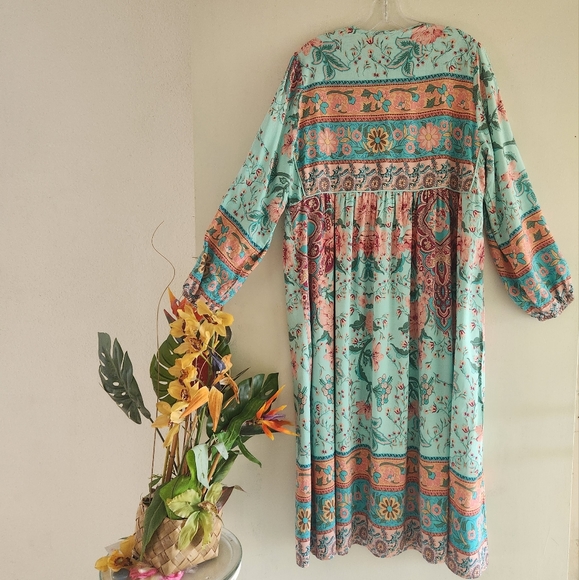 Floral Bohemian Midi Dress - Teal and Red - Picture 13 of 15